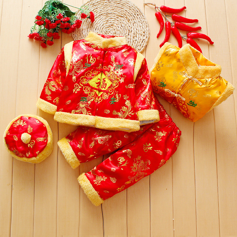 宝宝唐装套装冬季中国风新年装棉衣男女婴儿童1-2-3周岁百日礼服
