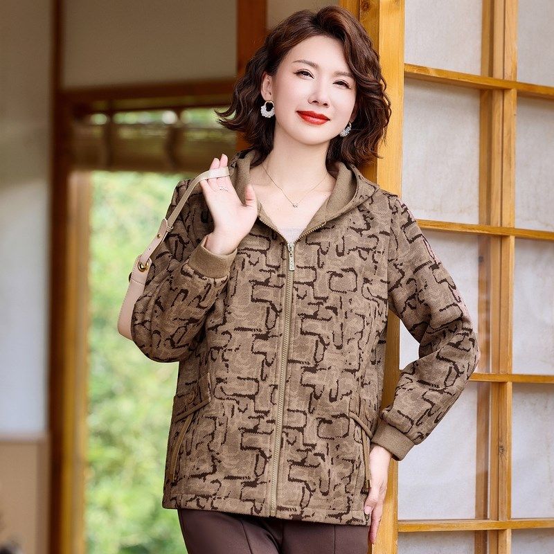 中年妈妈秋装外套2024新款洋气中老年春秋季大码显瘦夹克上衣女装