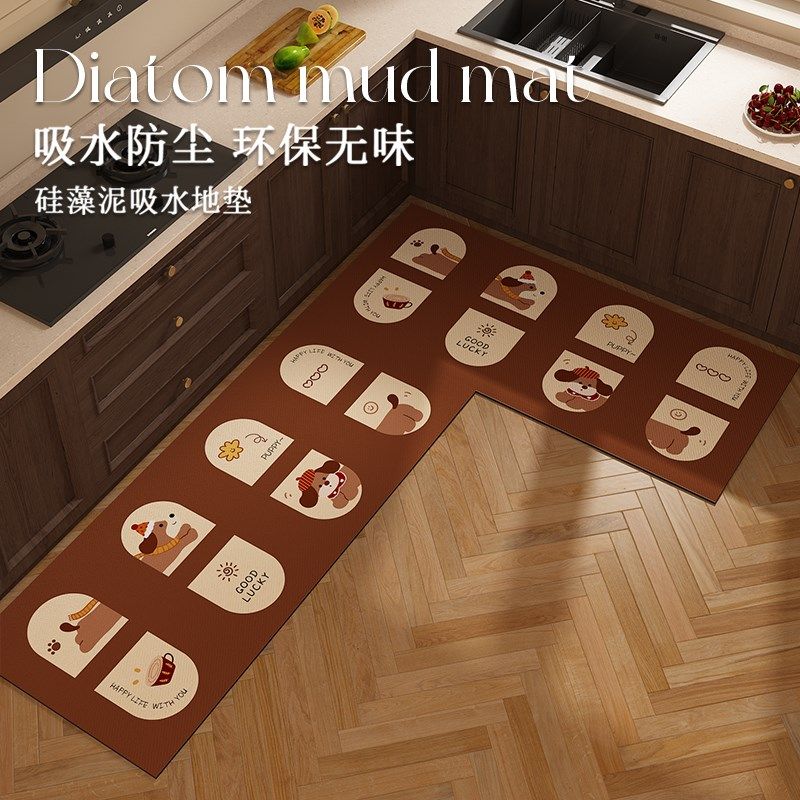 复古卡通厨房地垫L形吸水吸油防滑地毯防油可擦免洗硅藻泥脚垫子,居家布艺,厨房地垫,淘宝优惠券,粉丝福利购,淘宝优惠卷