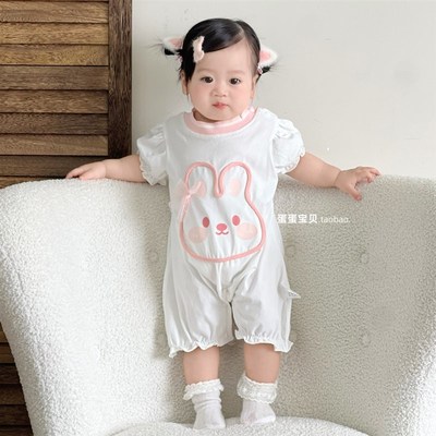 婴儿衣服女宝宝夏装连体短袖超萌公主爬服薄款一岁夏季夏天婴幼儿