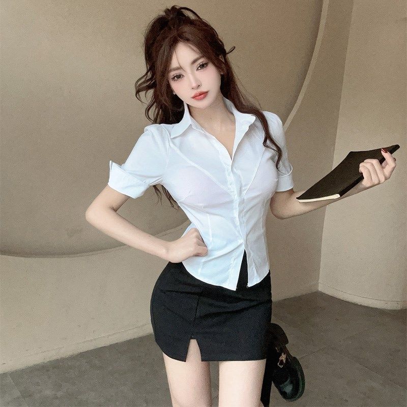 白衬衫女工作服职业套装文秘成熟御姐ol制服性感包臀短裙夏天穿搭