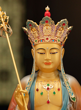 纯铜地藏王全堂佛彩绘佛像坐莲观音菩萨家用娑婆三圣摆件供奉神像