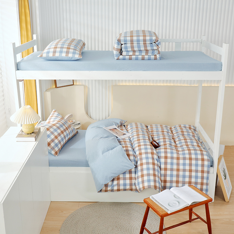 ab面色织水洗棉床上三件套床笠款学生宿舍寝室单人上下铺床单被套