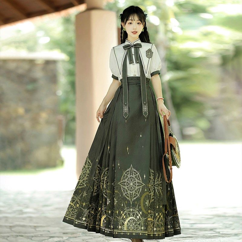 半身裙女夏季2024国风汉元素日常学生新中式短袖上衣配马面裙套装,女装/女士精品,汉服半身裙,淘宝优惠券,粉丝福利购,淘宝优惠卷