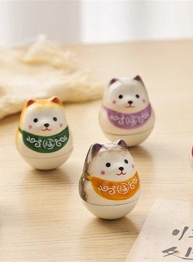 迷你柴犬不倒翁陶瓷摆件办公室桌面装饰可爱解压女生创意生日礼物