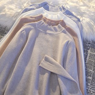 内搭针织衫 半高领毛衣女士打底衫 加厚加绒长袖 百搭修身 上衣 秋冬季