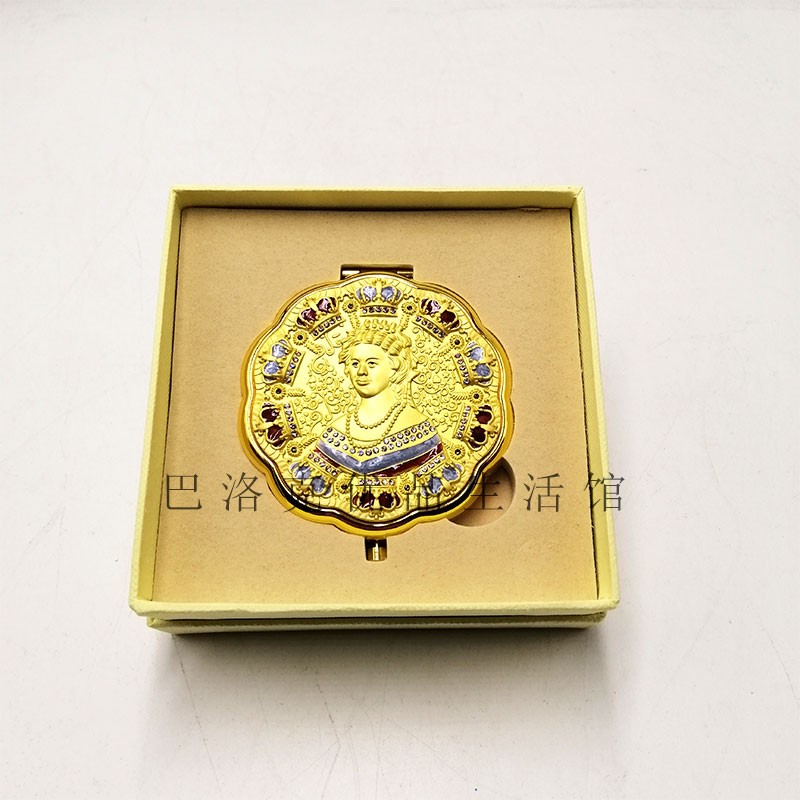 欧式金属化妆镜随身迷你便携小镜子白钢折叠双面镜创意复古梳妆镜