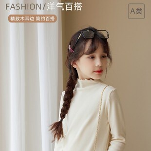 宝宝洋气纯棉T恤黑小女孩儿童长袖 童装 上衣白色 春秋款 女童打底衫