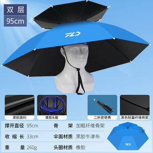 双层防风防雨钓鱼伞帽头戴式雨伞防晒折叠头顶雨伞帽户外遮阳垂钓