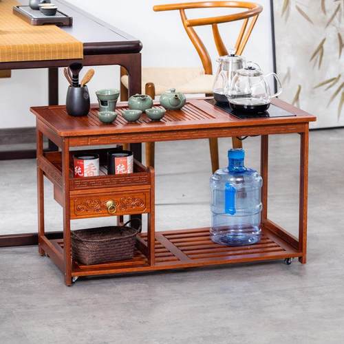 红檀木泡茶移动小茶车茶台家用小茶桌小茶几乌金石茶盘烧水壶一体