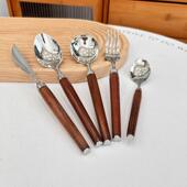 实木高颜值餐具复古304不锈钢西餐刀叉套装 牛排刀叉勺子甜品勺
