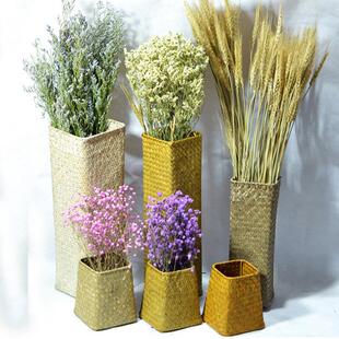 海草编干花花筒落地竹编花桶插花配件鲜花瓶婚庆家居拍摄道具大小