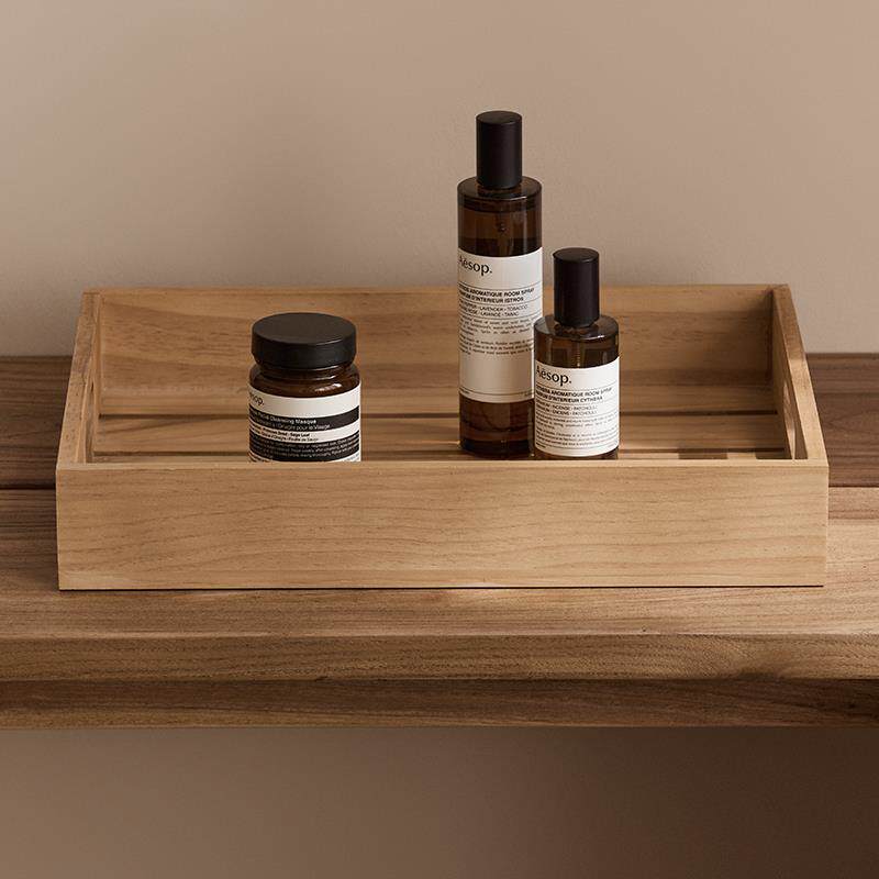 实木桌面收纳筐化妆品收纳篮长方形木质置物架杂物整理盒储物盒