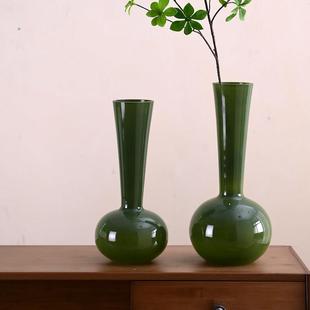 新中式侘寂风中古玻璃花瓶复古琉璃花器高级感餐桌摆件蝴蝶兰插花