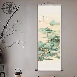 张大千山水画 画仙境山水卷轴挂饰品教室挂画 画玄关装饰挂轴送客