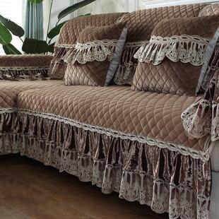 欧式沙发靠垫冬季防滑加厚长毛绒靠垫客厅高端贵妃全包沙发套定制