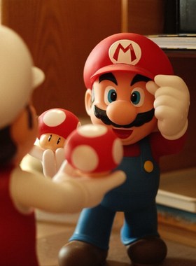 超级耐看复古怀旧爱吃蘑菇的玛丽公仔玩具模型电玩主题装饰摆件