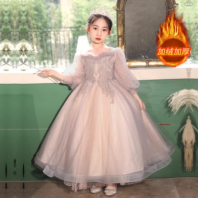 儿童轻奢小众高端晚礼服女童生日加绒公主裙主持人钢琴演奏秋冬季
