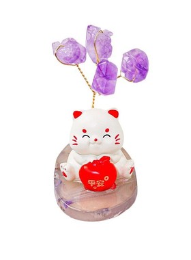 迷你天然水晶粉晶紫晶树发财树摆件办公居家桌面装饰可爱小礼物