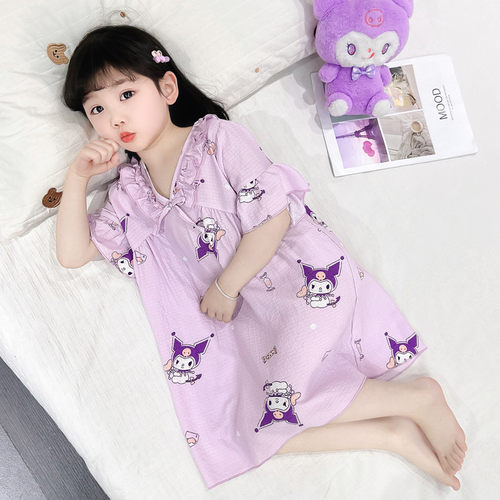 女童睡衣2024新款春秋蝴蝶结睡裙中小童女宝宝休闲居家款式单件装