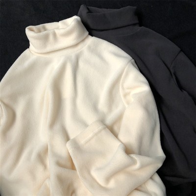 摇粒绒套头卫衣男春季男士上衣高领长袖T恤男款米白内搭打底衫