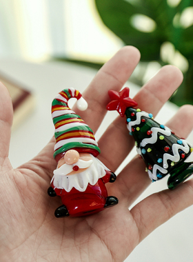 耶诞节玻璃摆件耶诞树耶诞老人创意家居卡通迷你桌面摆饰车载摆件