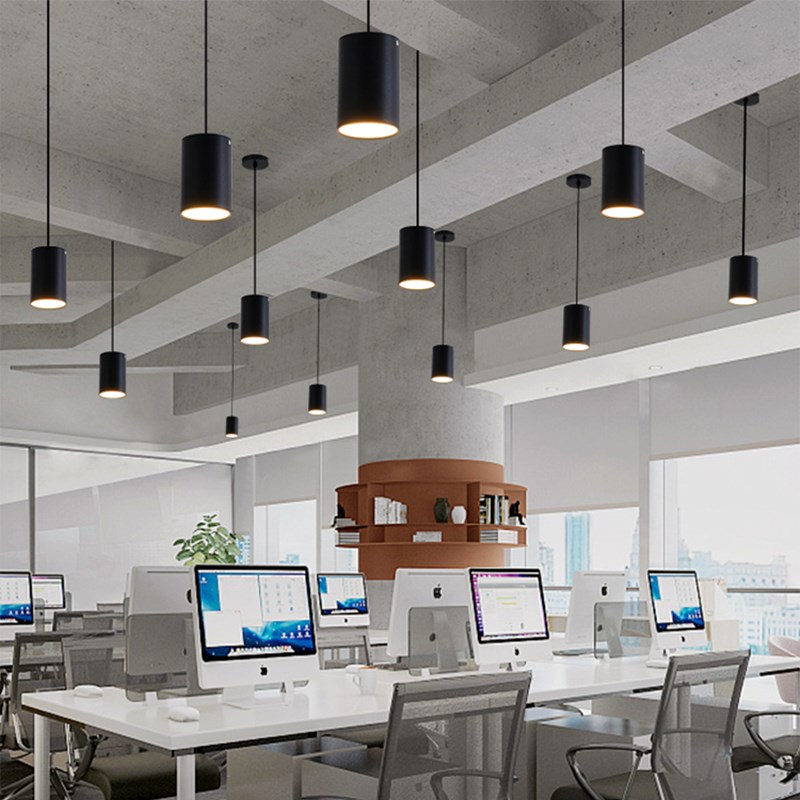 吊线明装筒灯圆形餐厅吊装小射灯办公室走廊吸顶式免开孔商用工程