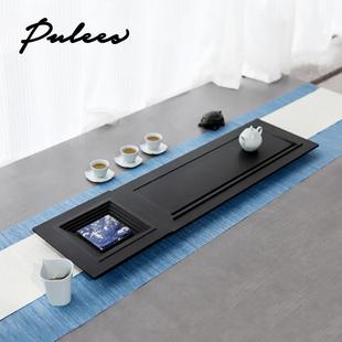 Pulees天然整块乌金石景泰蓝茶盘家用轻奢现代茶台高档茶海可养壶