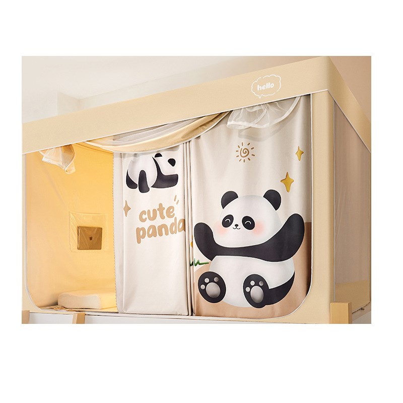 2024年新款强遮光非涂层静电植绒环保透气床帘加密纱学生蚊帐