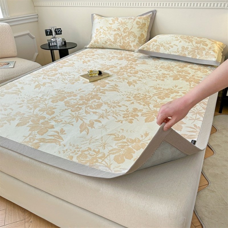 夏季藤席冰丝凉席三件套夏天可机水洗凉感床垫单人宿舍空调软草席