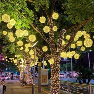 太阳能藤球灯彩球灯发光灯球挂在树上的装饰灯彩灯户外景观亮化灯