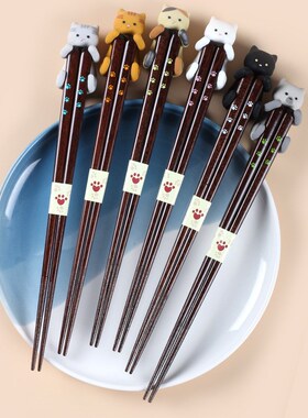 石田Ishida日本进口猫筷天然木筷子 防滑耐用 洗碗机可用日式餐具