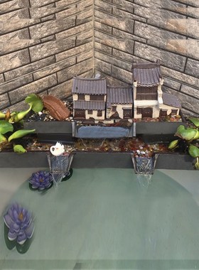 鱼缸摆件陶瓷流水循环创意假山石槽水缸水池喷泉造景养鱼盆配件新