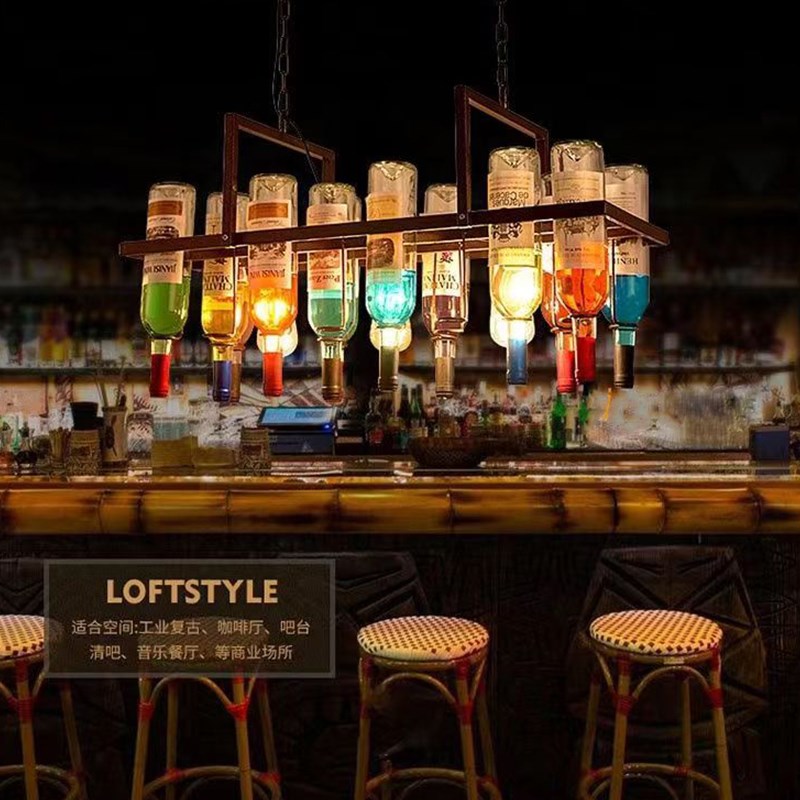 酒吧台吊灯复古工业风酒瓶装饰餐厅网红清吧咖啡店铁艺玻璃氛围灯