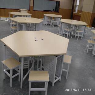 厂家供应微机室六边形电脑桌六角桌学生多人培训室多边形桌六角桌