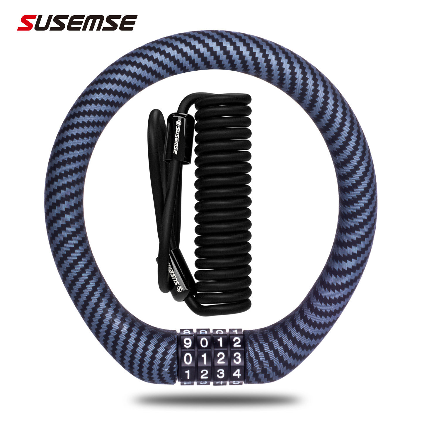 SUSEMSE ChromaRing碳纤纹便携自行车密码锁公路车山地车锁硅胶锁