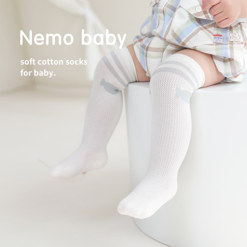 夏季婴儿透气网眼纯棉薄款新生宝宝过膝长筒袜松口不勒腿高筒袜子