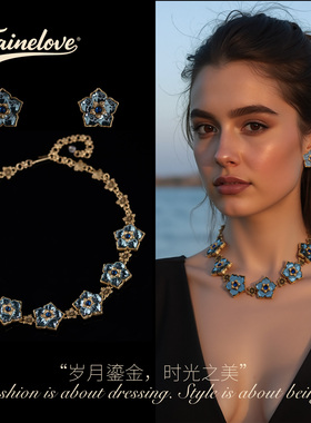 中古镀金项链耳饰手链套装