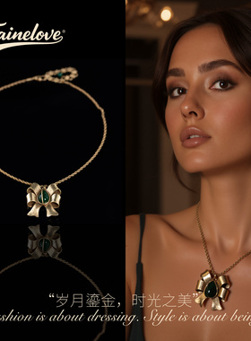 复古镀金玛瑙蝴蝶吊坠项链