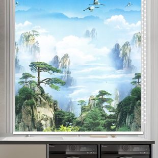拉绳遮光厨房卫生间防水布挂画手拉式 升降窗帘2024新款 卷帘免打孔