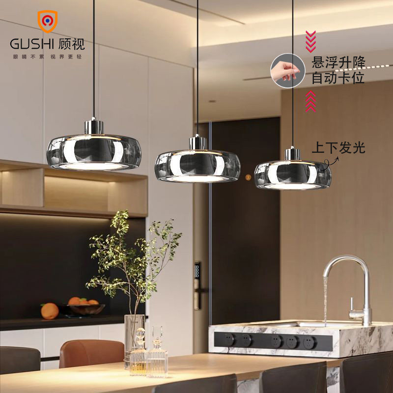 顾视饭厅吊灯现代简约餐桌灯高级感轻奢极简玻璃三头吧台饭厅灯具