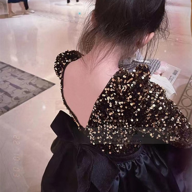 黑色儿童晚礼服公主裙洋气高端模特小主持走秀生日钢琴演出服短裙