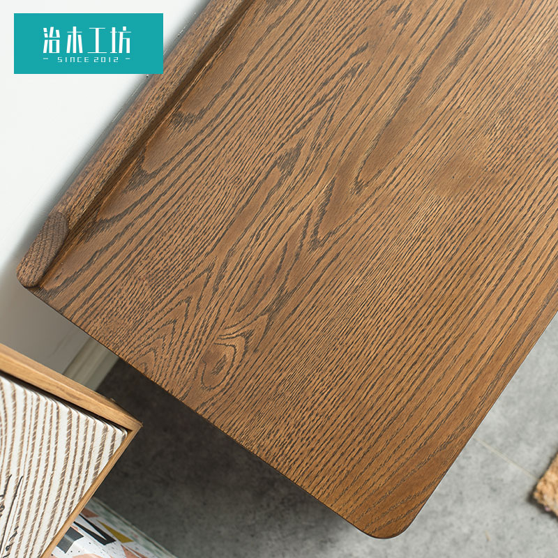 治木工坊美式换鞋凳橡木简约全实木鞋架家用环保置物架胡桃色鞋柜