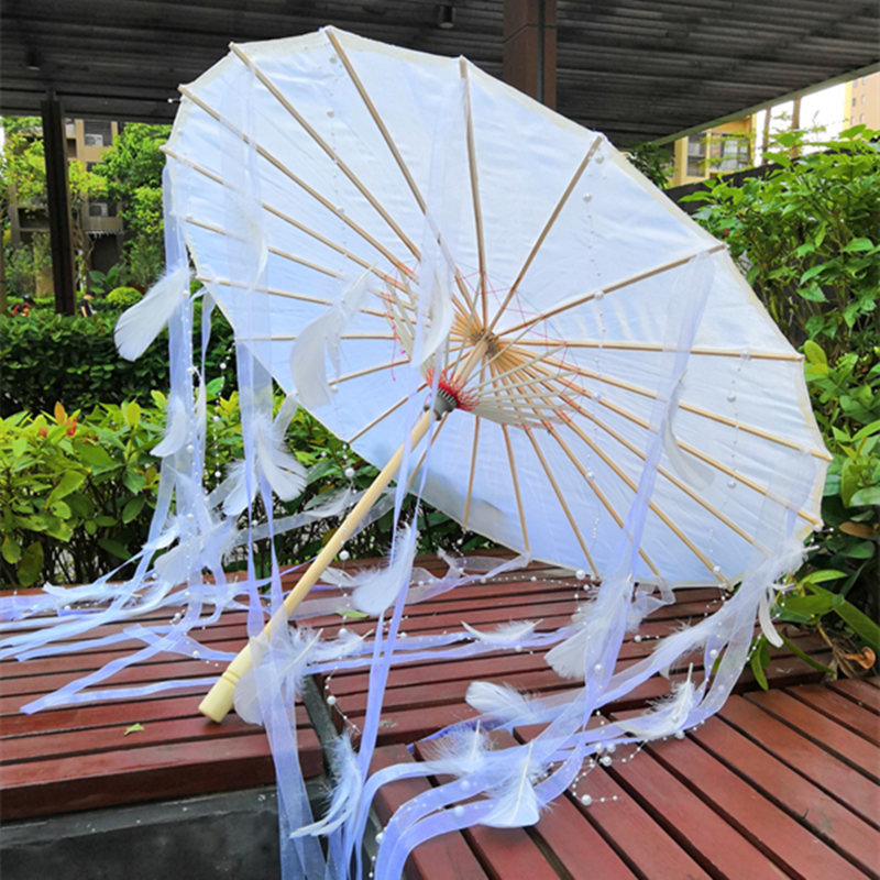 汉服仙女伞摄影拍照cos道具古风流苏飘带伞鲛人泪古代透明古装伞