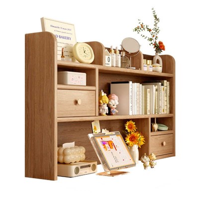 桌面书架立式实木木头带抽屉书面桌面置物架桌上多层飘窗小书柜