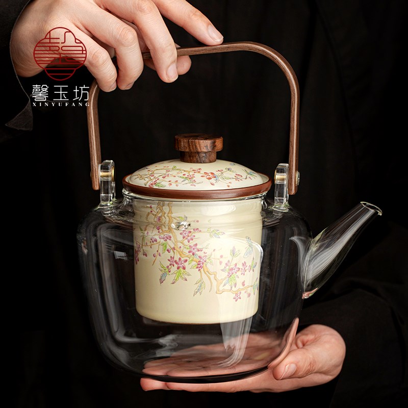 围炉煮茶玻璃提梁壶大容量过滤煮茶壶电陶炉耐高温玻璃煮茶器
