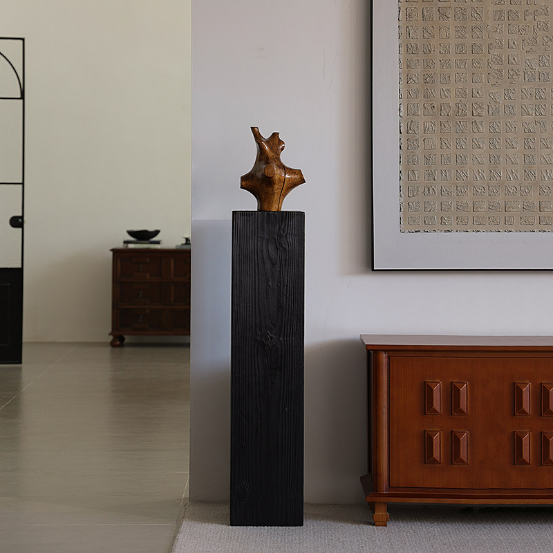 形上实木手工雕塑艺术摆件碳化木柱子底座民宿玄关楼梯转角黑墩子,家居饰品,落地摆件,淘宝优惠券,粉丝福利购,淘宝优惠卷