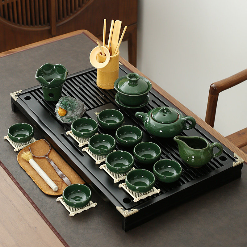 冰裂茶具套装整套陶瓷玻璃家用简约实木茶盘茶海办公室泡茶全自动