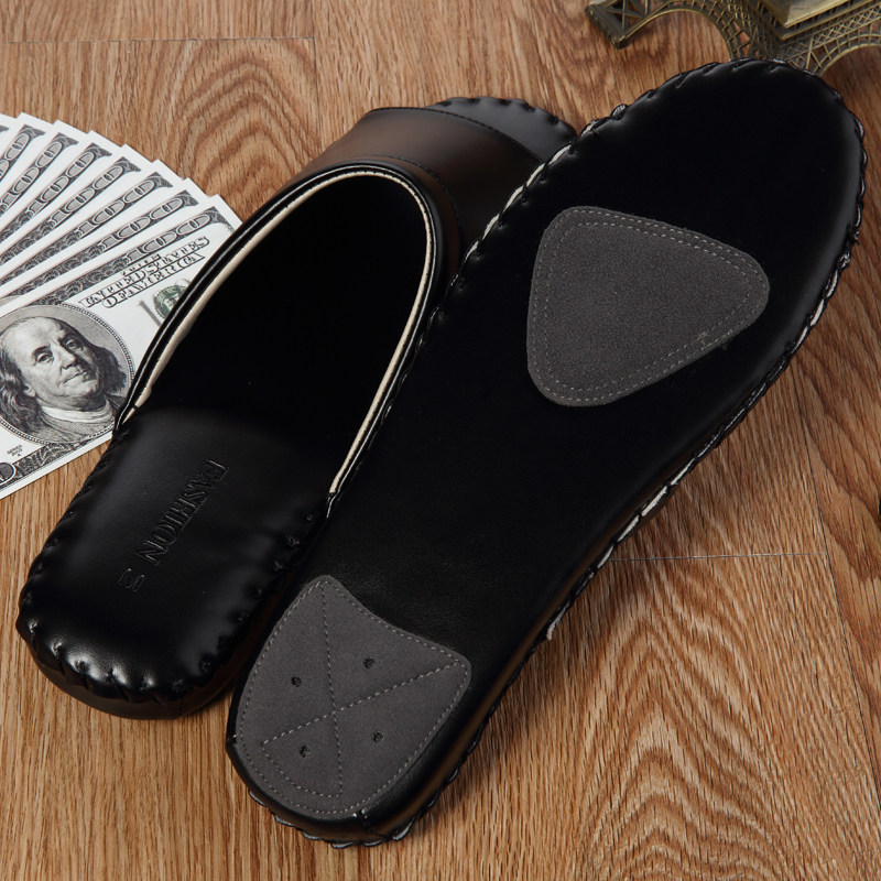 2020新款男士居家皮拖鞋夏耐磨防滑地板静音软底手工室内凉鞋