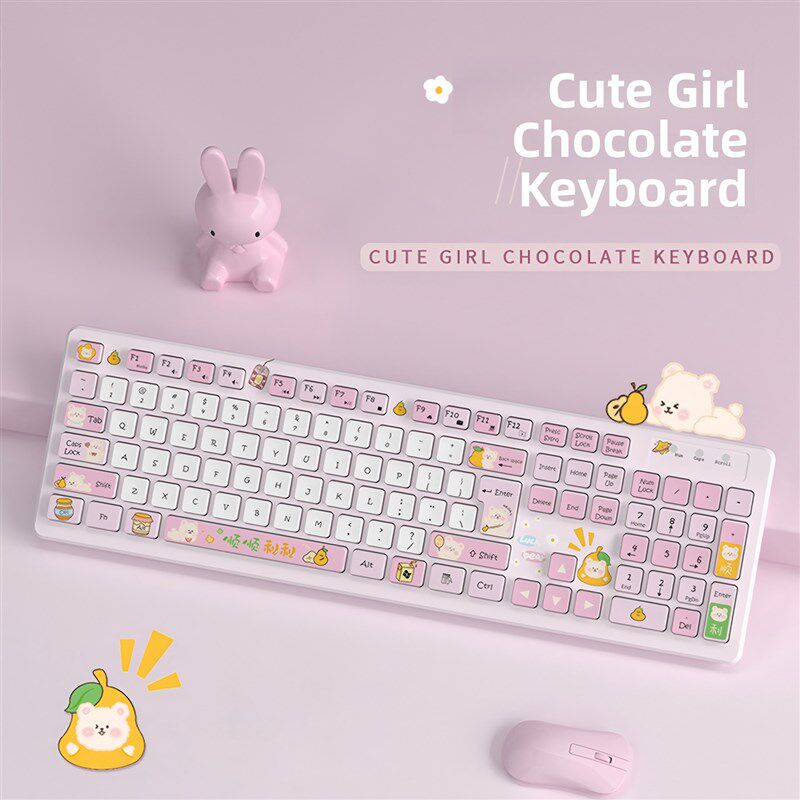 女生高颜值键盘无线有线台式电脑办公笔记本外设静音可爱按键定制